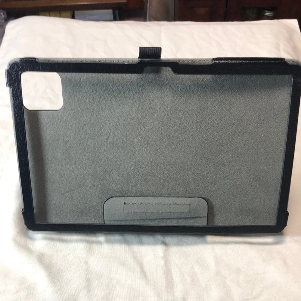 Black Leather Folio Tablet Cover with Closure Strap fits 10.4 tablet